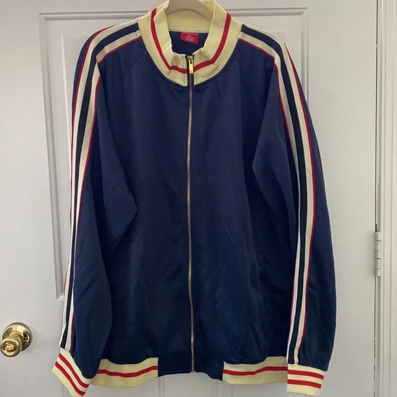 Victorious Retro Style Tracksuit Jacket Navy Blue w/White and Red Trim Size 3XL - Picture 2 of 13